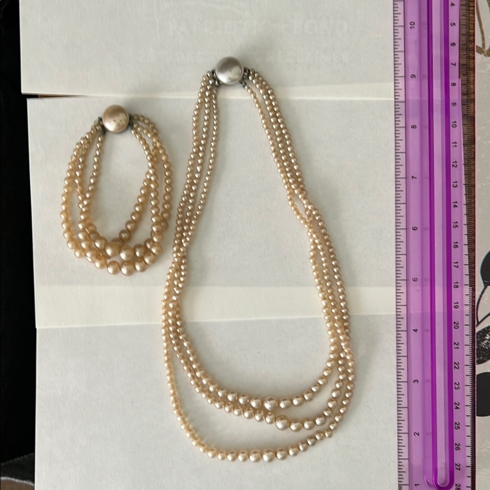 Vintage Pearl Necklace and Bracelet Set
